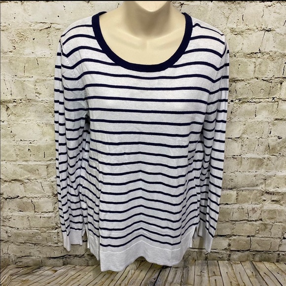 Old Navy White Blue Striped Thin Knit Sweater - Picture 1 of 5